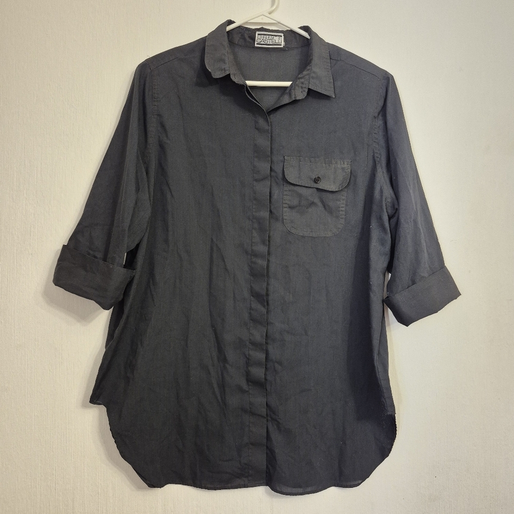 Roberta Di Castelli black button down pocket women's elbow Length sleeve XL - 2X